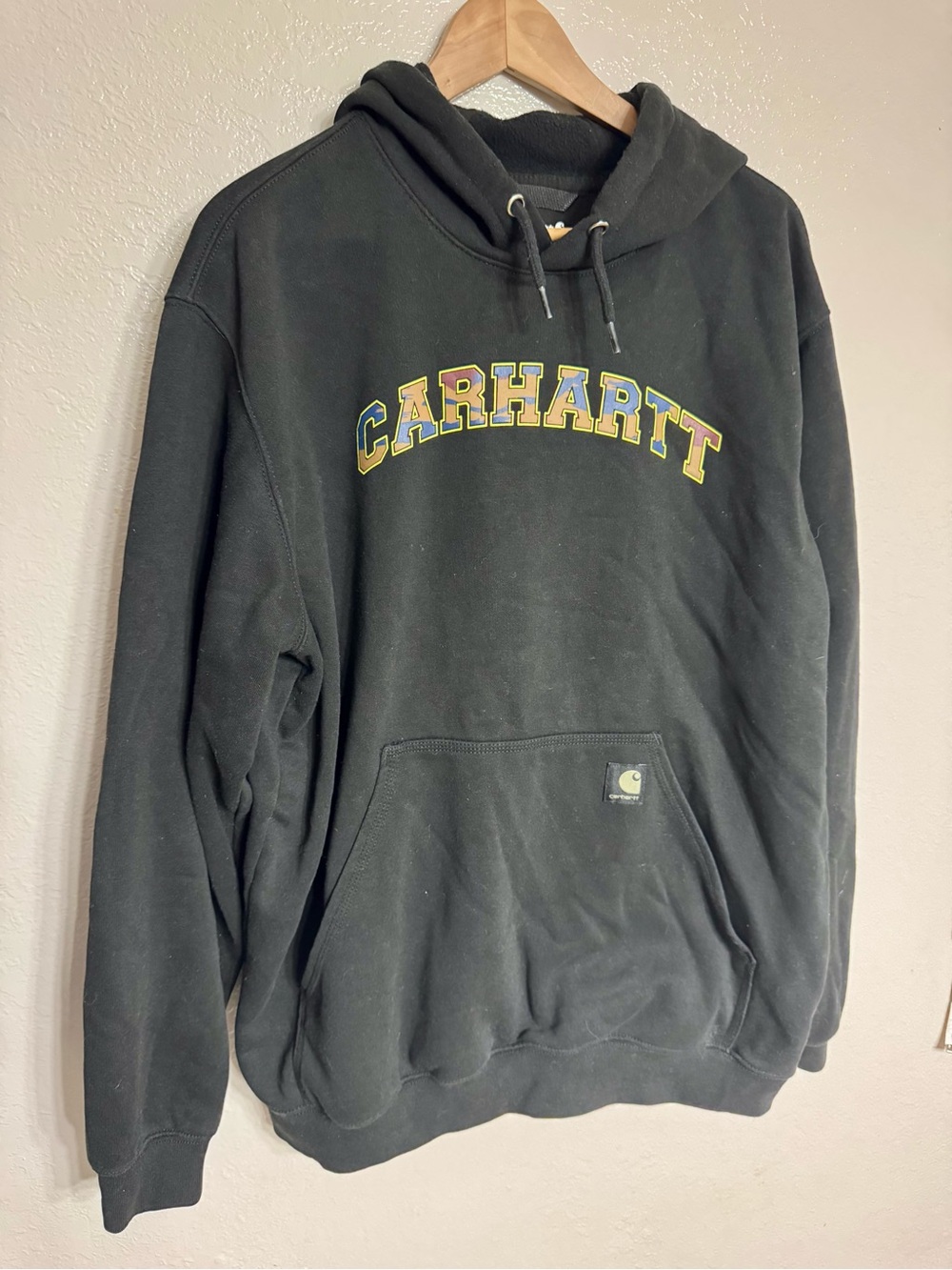 Carhartt Black Hooded Sweatshirt with Multicolor Arched Logo